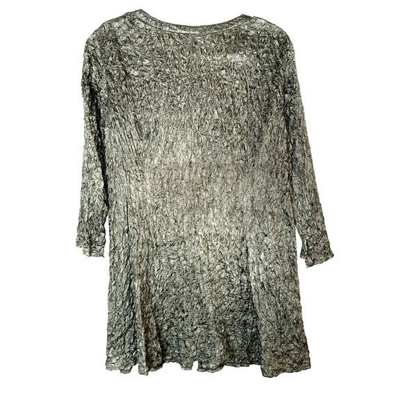 Eileen Fisher 100% Silk Crinkle Textured Button-Down Tunic Top Size L - Picture 2 of 7